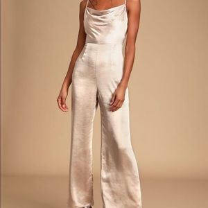 LUSH NWT Perfect Night Champagne Satin Cowl Neck Culotte Jumpsuit